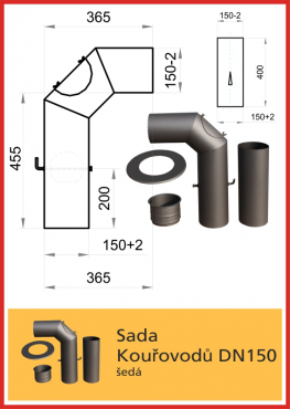 Kouřovod průměr  D150 THORMA Filakovo Thorma Kouřovod souprava 150 šedá